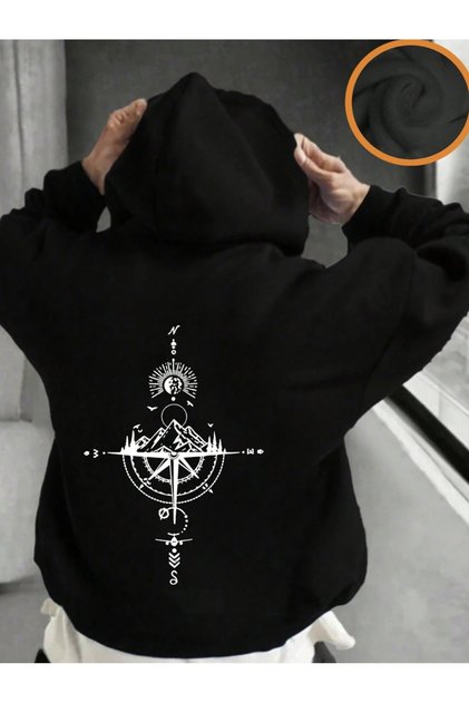 Unisex Men/Women Colorful Compass Custom Printed Cotton Oversize Hooded Sweatshirt