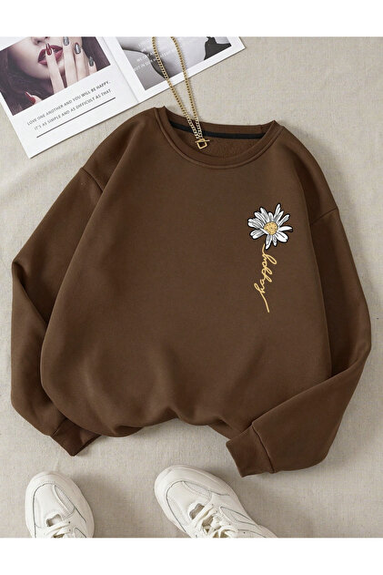 Unisex Women/Men Flower Special B Printed Colorful O Oversized Crew Neck Cotton Sweatshirt