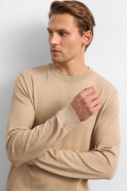 Beige Regular Fit Crew Neck Knitwear Sweater