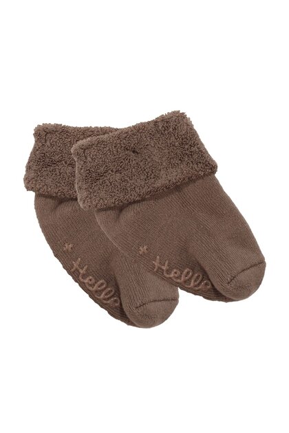 Unisex Dark Brown Curly Hello Non-Slip Sole Towel Socks