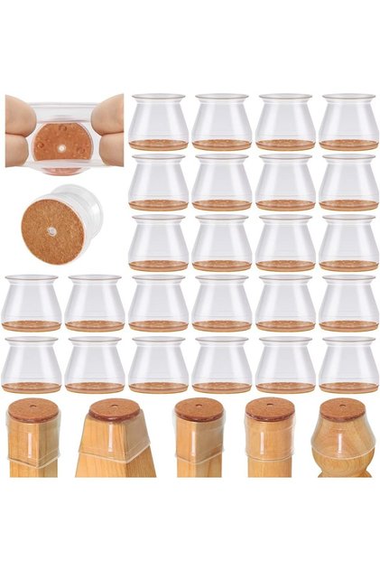 24 Pcs Chair Leg Floor Protectors, Furniture Felt Pads Silicone Covers Caps for Chairs