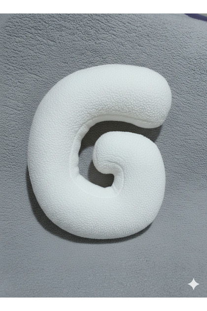 Plush g Letter Pillow, Decorative Throw Pillow, White Teddy, Large Size 50 cm