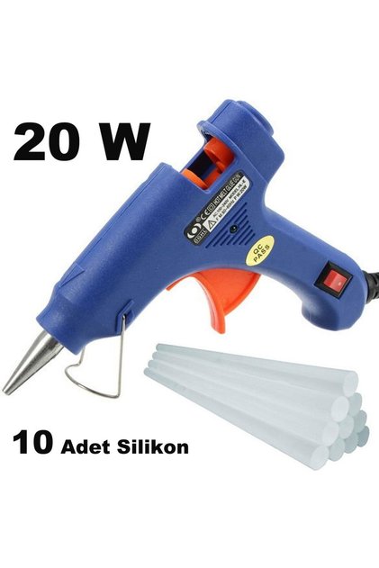 20 Watt, Silikon Tabancası, 10 Adet Mum Silikon, Sıcak Yapıştırıcı, Anahtarlı