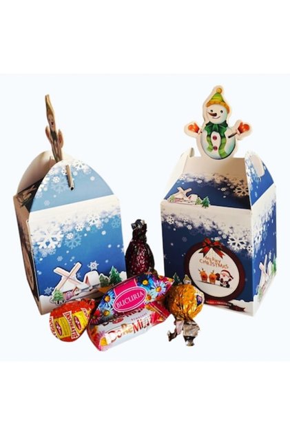 Cutie Cadou de Craciun din carton cu Mix Ciocolata Bucuria – Cadou Dulce si Festiv