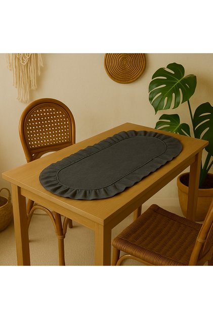 Velvet Texture Oval Frilly Mini Size Runner | 30X80 cm Small Size Runner