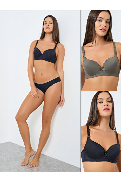 Pack of 2 - Padded Wired Solid Balconette Bra with Piping Cup