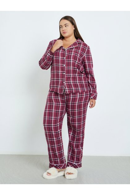 Plus Size Checked Shirt and Pyjama Set