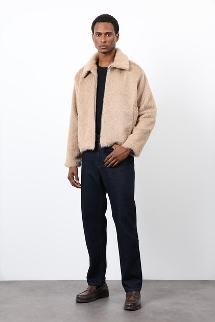Beige Soft Textured Men's Coat