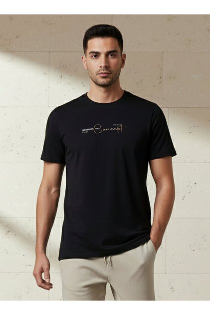 Men Slim Fit Round Neck Short Sleeve Slogan Print T-shirt