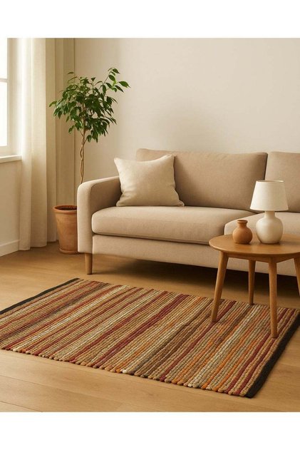 Handwoven Indian rug – 60% leather / 30% jute / 10% cotton