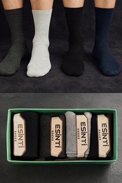 4 Pairs Men's Stitch-Free Classic Long Bamboo Socks Gift Boxed Bamboo Socket Socks