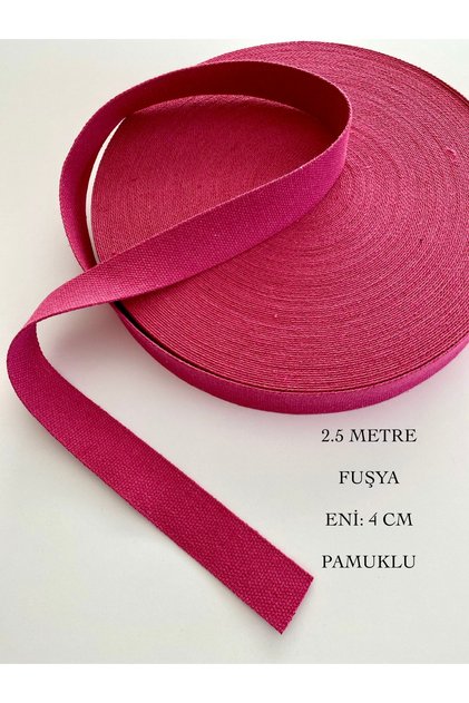 Fuşya 2.5 Metre Eni 4 Cm Pamuklu Cüzdan-Çanta Askısı, Sapı, Kolonu-Dar Dokuma-Çok Amaçlı Şerit