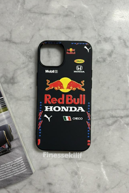 iPhone 13 ve 14 Uyumlu Redbull Tasarım Baskılı Siyah Lansman Kılıf
