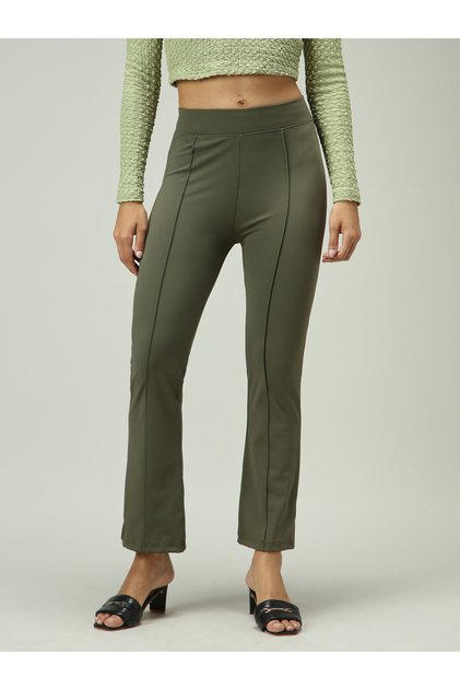 Olive Fitted Flared Leggings