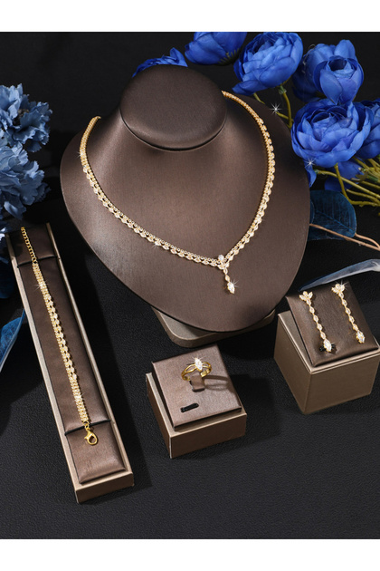 Embellished Necklace, Bracelet, Ring and Earrings Jewelry Set