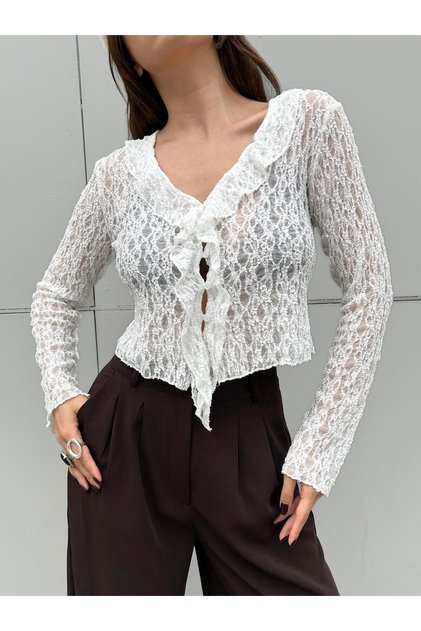Women's Ecru Ruffled Lace Blouse 30106