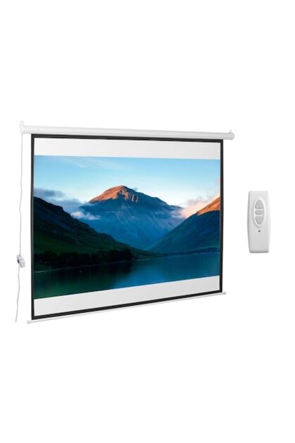 Ecran de proiecție motorizat de 100 de inci cu telecomandă, suport pentru perete sau tavan, 203 x 152 cm, alb