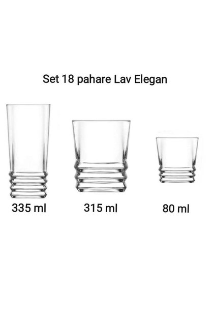 Set de pahare Lav Elegan cu 18 piese (335 ml, 315 ml, 80 ml)