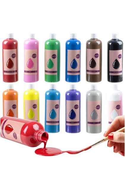 Σετ 12 χρωμάτων τέμπερας, 500 ml, για χαρτί, καμβά, ξύλο, κεραμικά, διάφορες αποχρώσεις