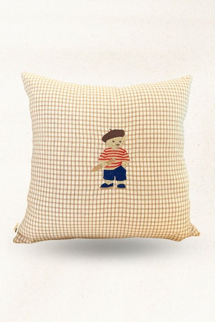 Linen Checkered Fabric, Embroidered Stuffed Decorative Throw Pillow