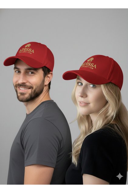 Luxury Gabardine Fabric Unisex Gold Embroidered Red Cap |   Sports, Daily Use, Adjustable Hat