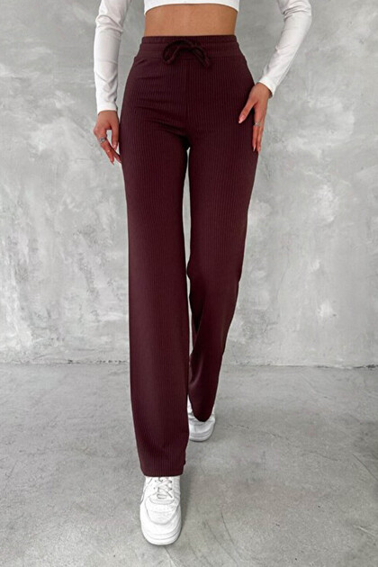 Women's Modal Fabric Corded Fabric Sardonlu Winter Trousers-Burgundy