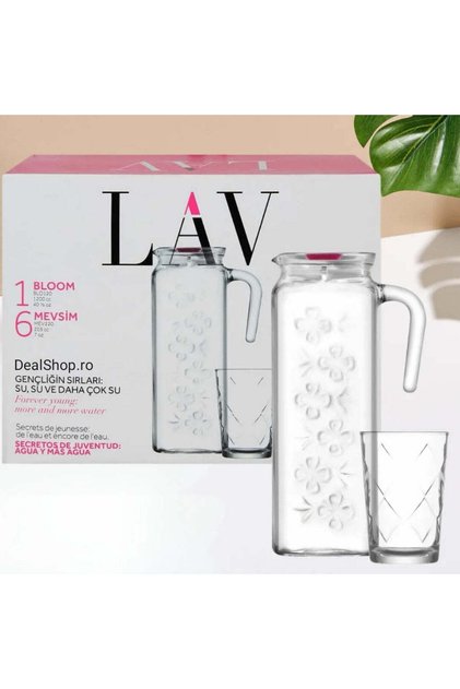 Carafă cu set de 6 pahare LAV pentru suc, apă și vin, pentru terasă și piscină, Unforgetta
