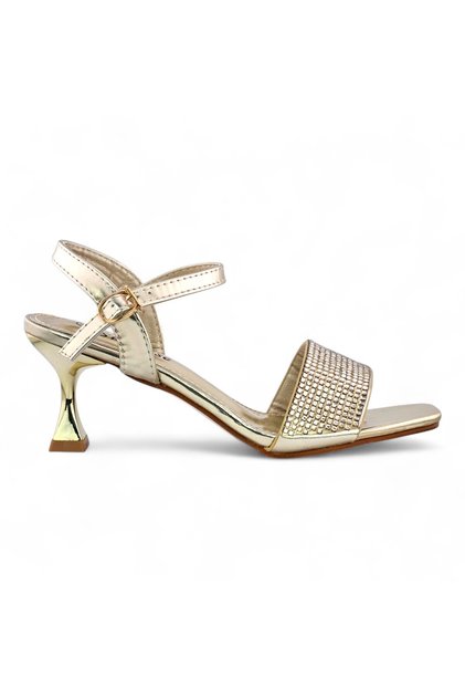 Embellished ankle strap sandals with block heel
