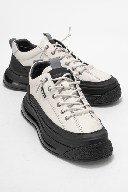 Erkek Sneakers Casual Spor Ayakkabı Siyah Tabanlı Beyaz