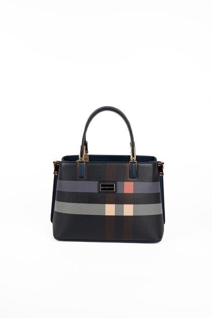 Navy Blue - Navy Blue Plaid Women's Handbag Sp987