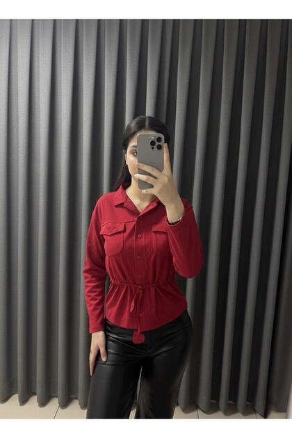Kadın Çift Cepli Likralı Çelik İnterlok Bluzz Gömlek