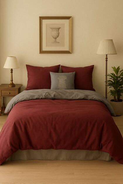 Burgundy Gray Double Ranforce Duvet Cover Set