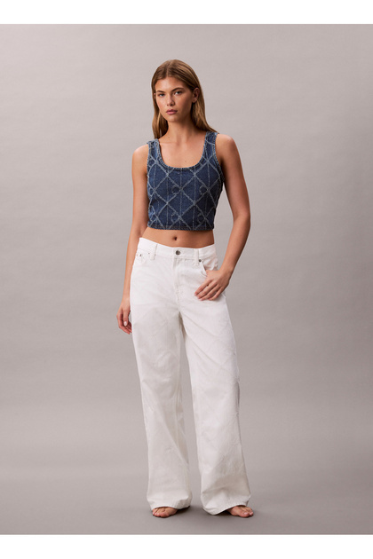 Jeans Yüksek Bel Geniş Paça Baggy Beyaz Kadın Denim Pantolon LV047D710GYY3
