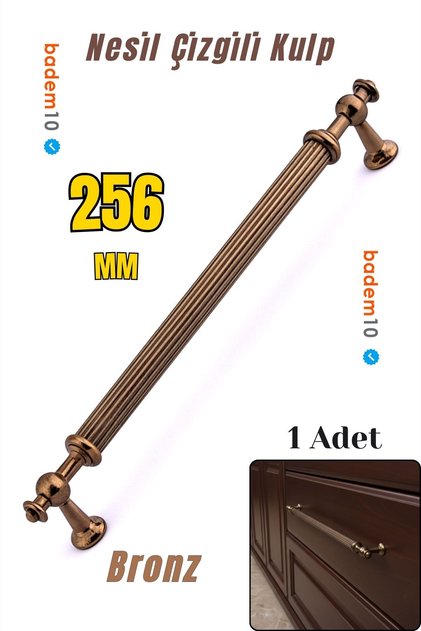 Nesil Çizgili 256 mm Bronz Metal Dolap Kolu Mutfak Dolabı Mobilya Çekmece Kulpu Kulp Modeli
