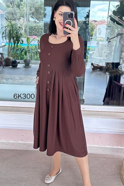 Square Neck Button Detail Dress 6K300