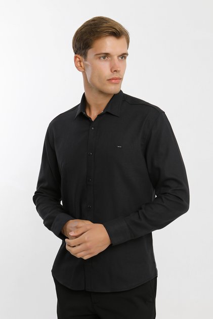 Long Sleeve Snap Button Cotton Lycra Patterned Men's Shirt