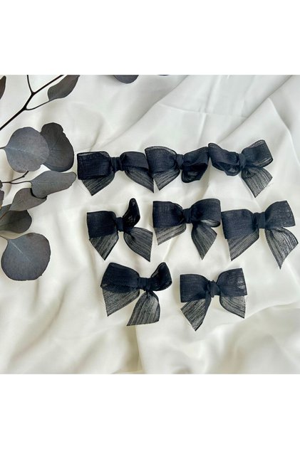 Ready-Made Bow Linen Ribbon Black 30 Pieces