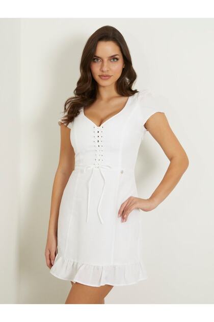 Guess Federica women's linen blend dress- Trendyol