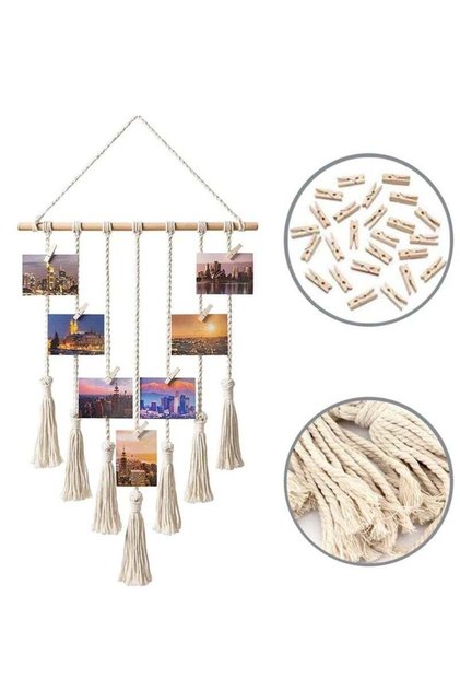 Wall Hanging Photo Card Display With Wood Clips Hanging Pictures Organizer Bohemian Handmade