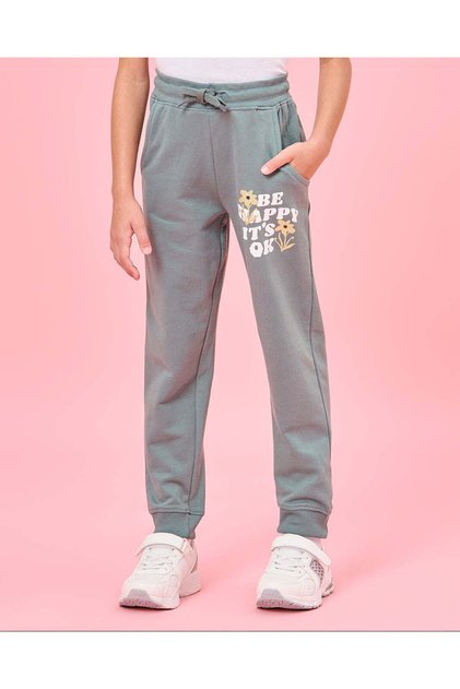 Girls Green Basic Track Pants