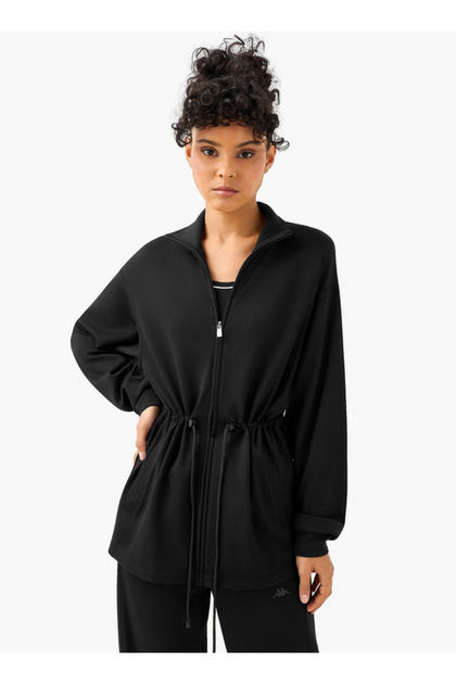 Women Soft Touch Drawstring Waist Longline Jacket