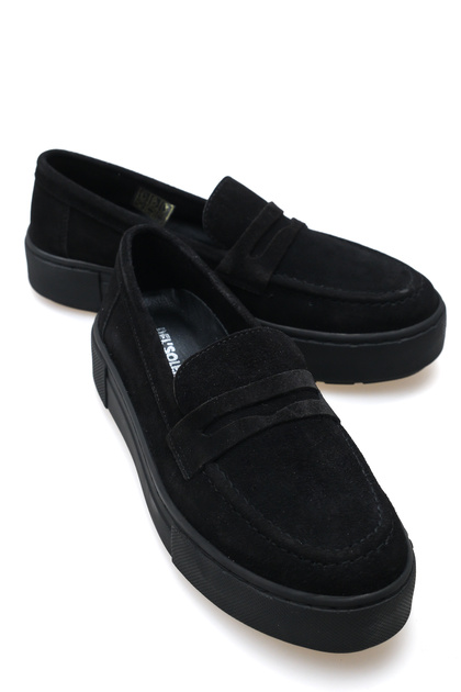 Iveriana Black Suede Women's Genuine Leather Laceless Orthopedic Sneaker Casual Shoes