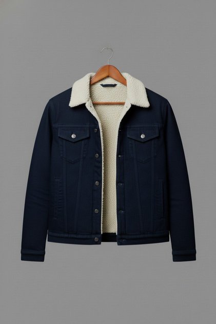 Erkek Standart Kesim Kürklü Denim Jean Ceket