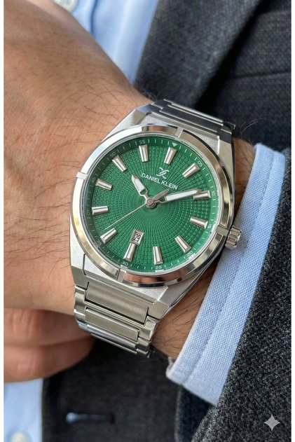 Premium Men's Watch with 2-Year Warranty - Green Dial & Silver Steel Band Elegance (Calendar Feature)