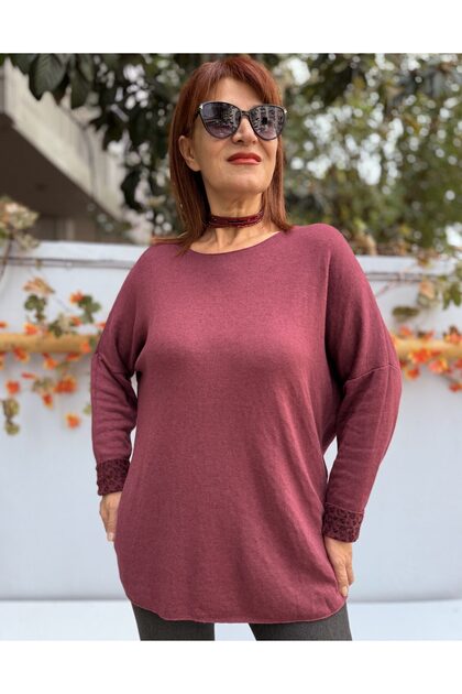 Italian Leopard Print Round Neck Knitwear Plum
