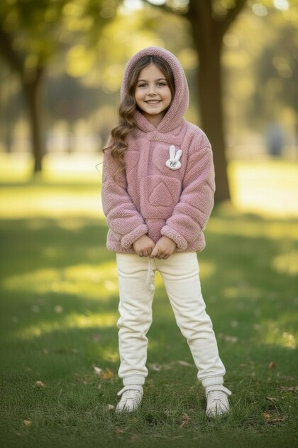 Hooded Embossed Girls' Plush Sweatshirt