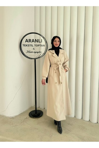 Full Length Hijab Cashmere Coat/Cuffed Belted Cashmere Women's Coat