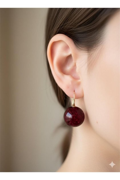 Burgundy Red Glitter Resin Ball Earrings