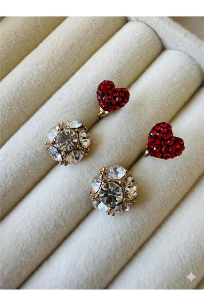 Red Heart and Clear Crystal Ball Earrings