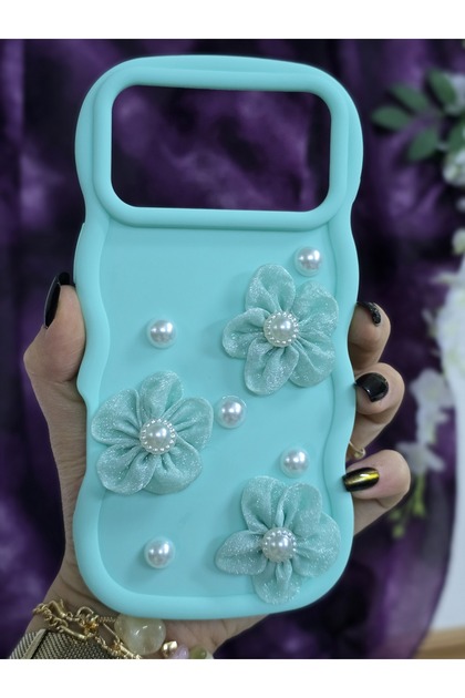 iPhone 17 Pro Max Compatible Water Green Pearl & Tulle Floral Stylish Phone Case
